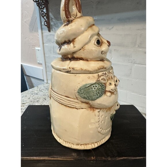 Vintage Rabbit Bunny & Baby Bunnies Cookie Jar Easter Spring Decor Kitchen MCM - Picture 3 of 11
